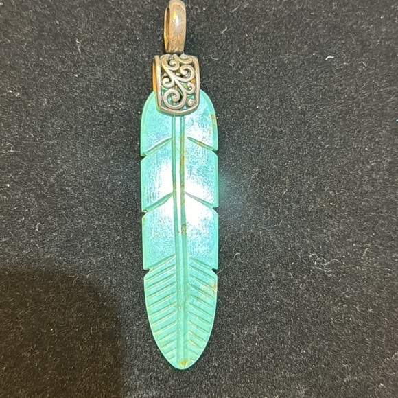 Jewelry - Navajo Sterling silver and turquoise feather  pendant signed XS